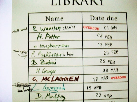 Harry Potter Postcard Hogwarts Library Card