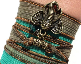 Bohemian Silk Wrap Bracelet Ganesha Yoga Jewelry Unique Sacred Elephant Gift For Her or Him Christmas Stocking Stuffer Under 30 Item K23