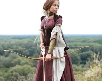 DISCOUNTED PRICE! Medieval Renaissance Custom Linen Dress "Archeress" with Chemise and Corset