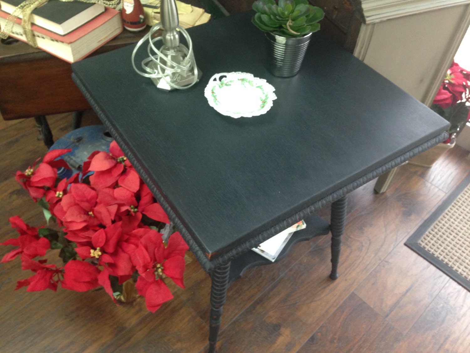 Antique Oak Table, Black Side Table, Vintage Accent Table Haute Juice