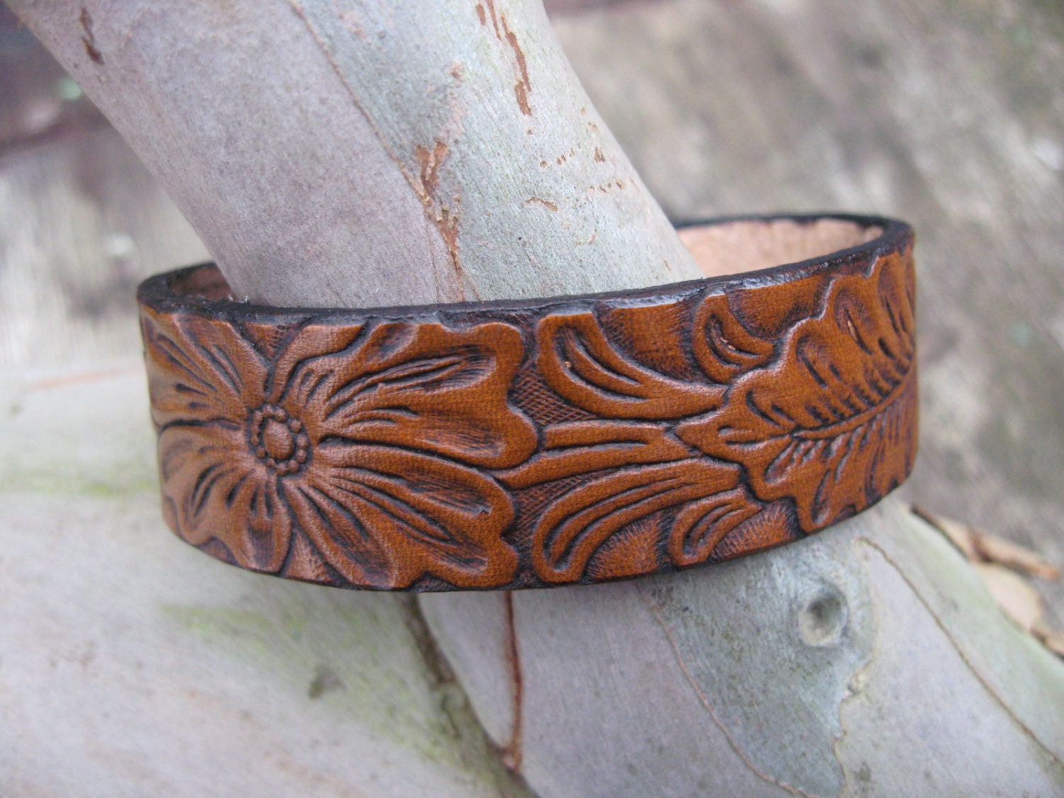 Real leather wrist cuff bracelet with by Wightleathercraft