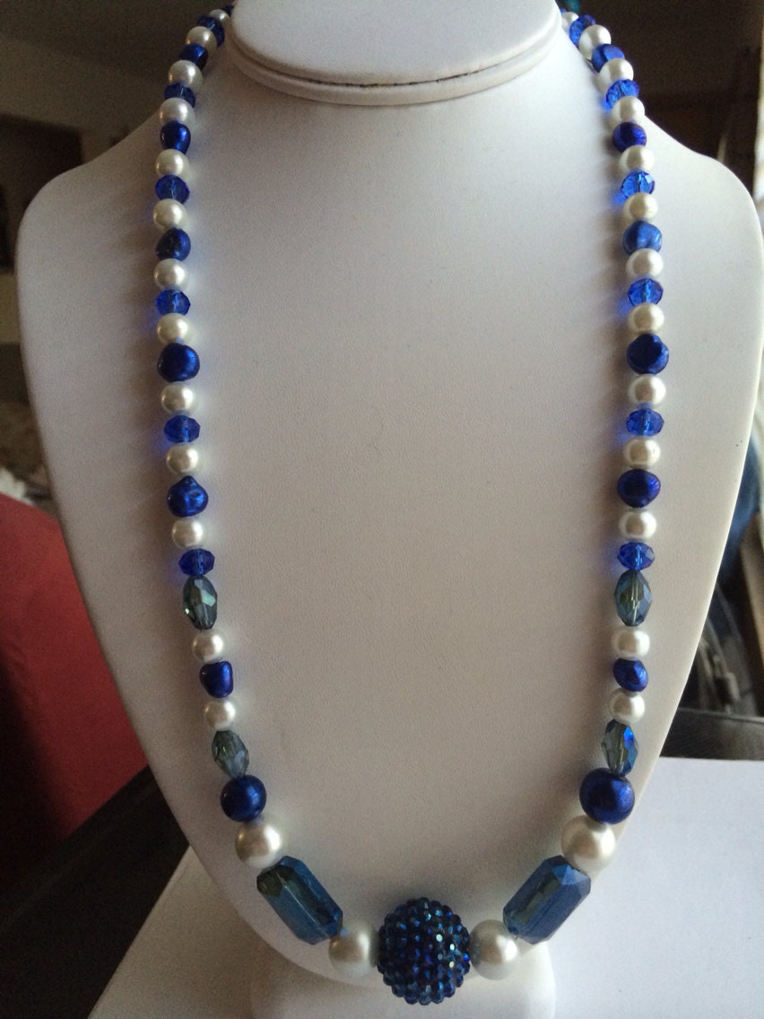 Crystal Blue and Pearl Necklace.