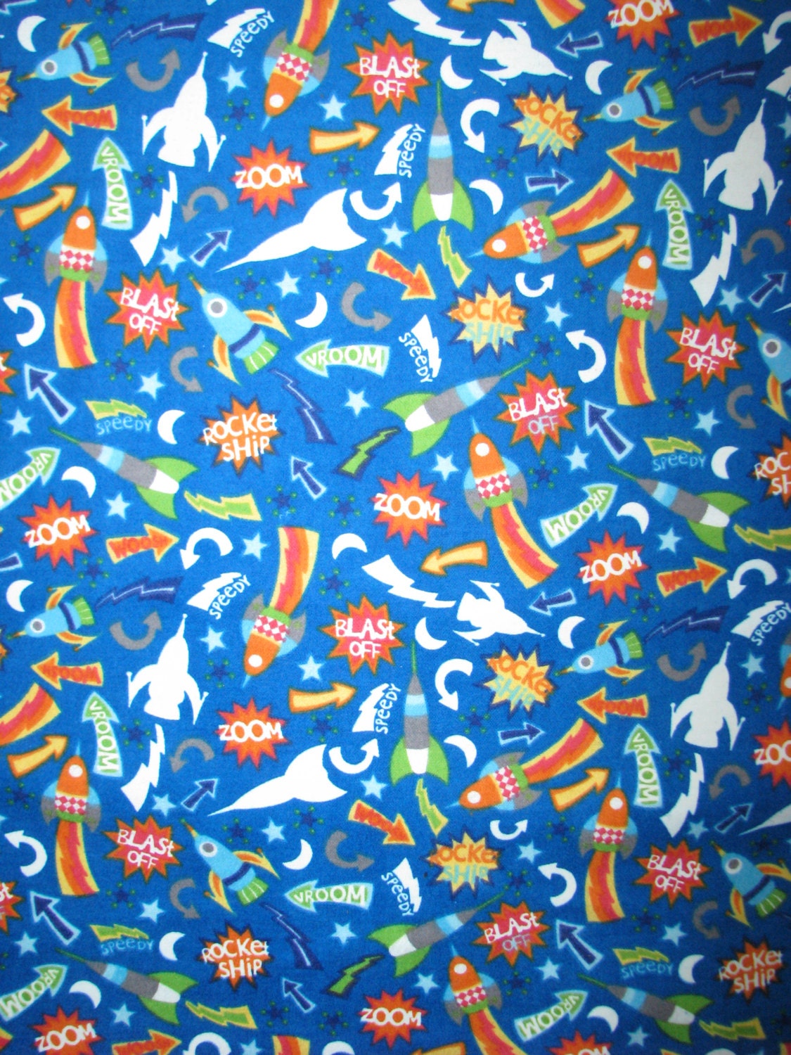 Glow in the Dark Space flannel fabric rockets by fabricfrantic