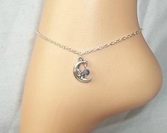 Bracelet De Cheville En Cuir Vintage Lune Creuse Argentée - Chaîne De Pied Réglable Boho Pour Femmes Et Filles