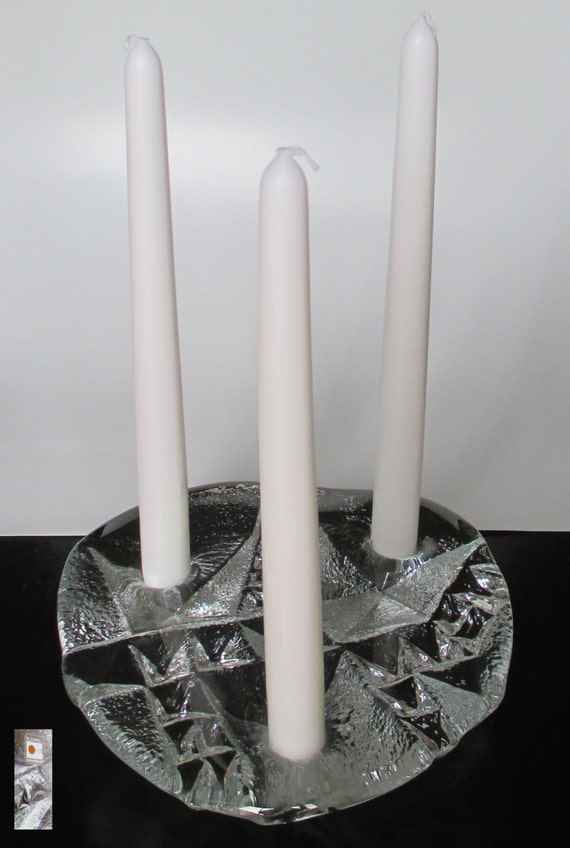 BLENKO glass 3 triple candleholder candle holder ice floe