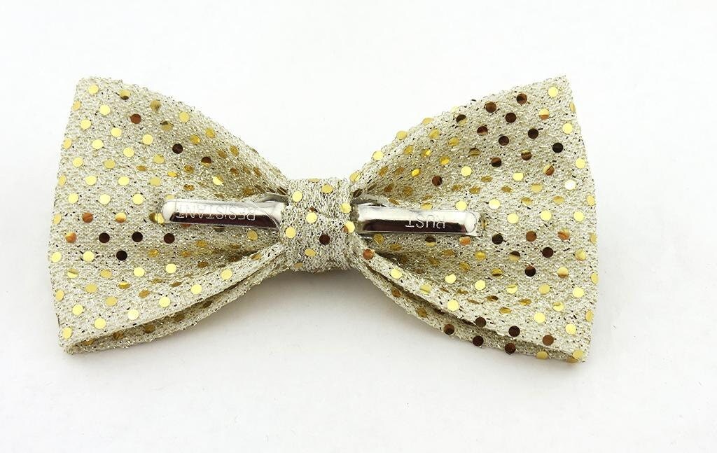 Gold Sequin Clip On Bow Tie Bowtie Choose Adult / Boys Sizes