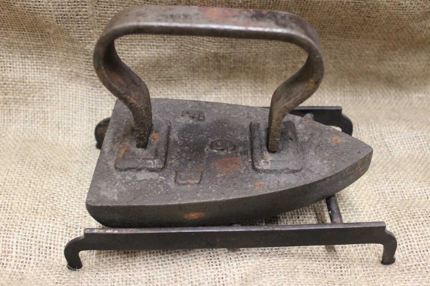 Antique Cast Iron Clothing Iron with F B 6 Markings