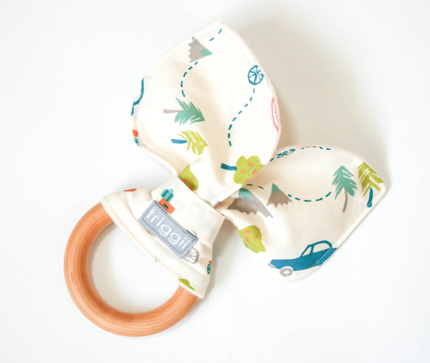 ORGANIC Natural Wooden Teething Ring / Sensory Crinkle Toy
