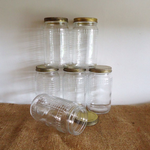Vintage glass 6 coffee jars with lids old jars and bottles