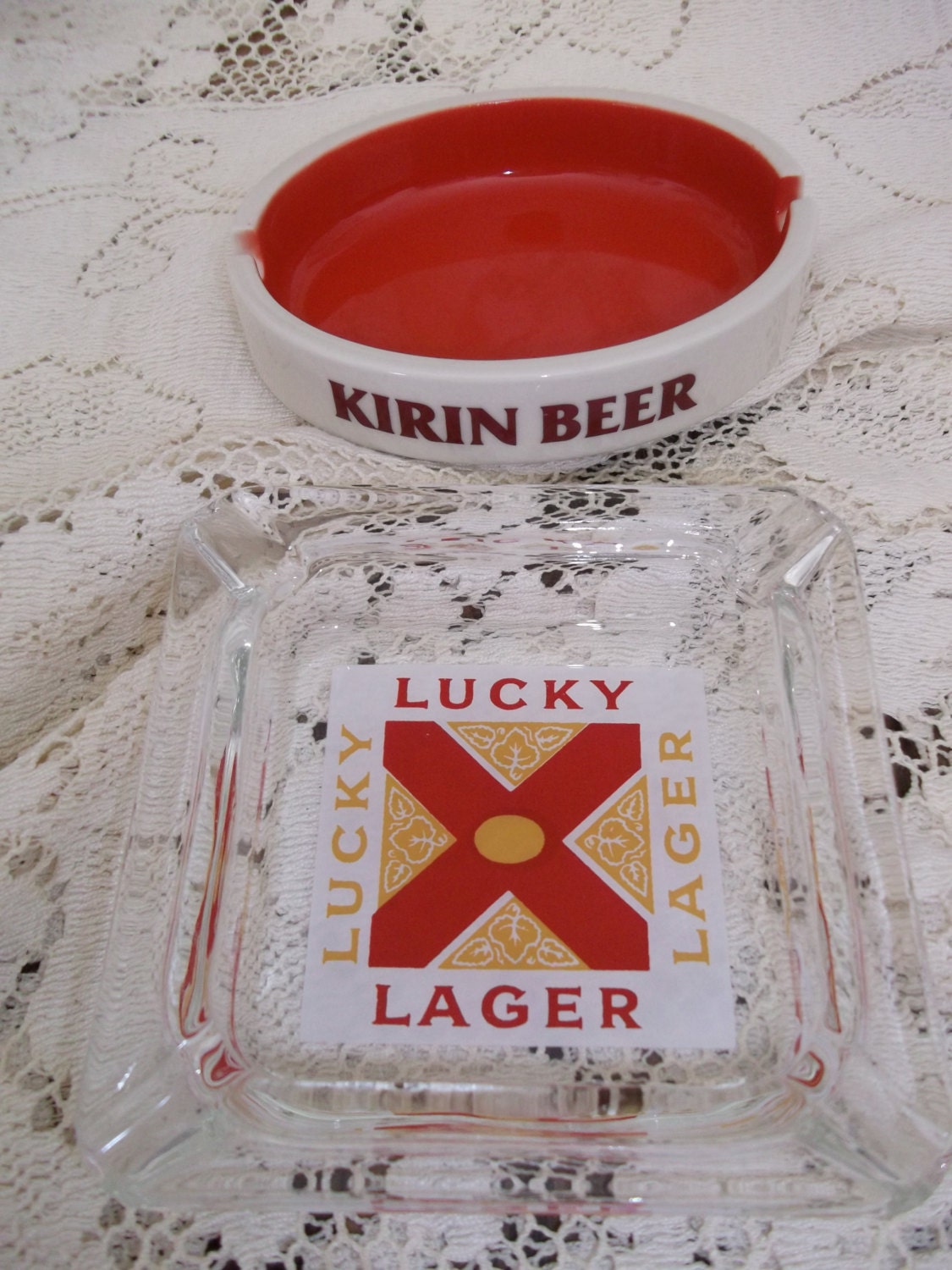 2 Beer Ashtrays Kirin Lucky Lager