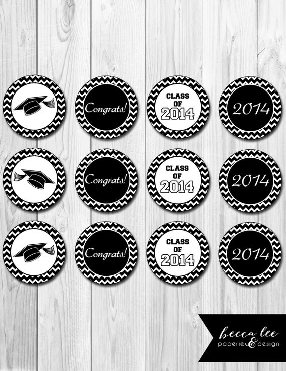 INSTANT DOWNLOAD - Cupcake Toppers - Chevron Stripe Graduation Theme - DIY - Printable Il_570xn