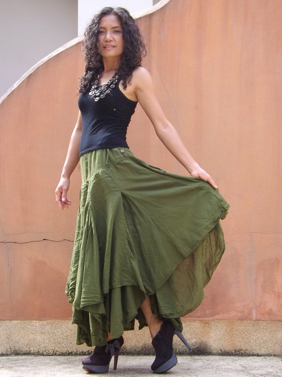 Boho Long Skirt .....Long Skirt ...Color Green