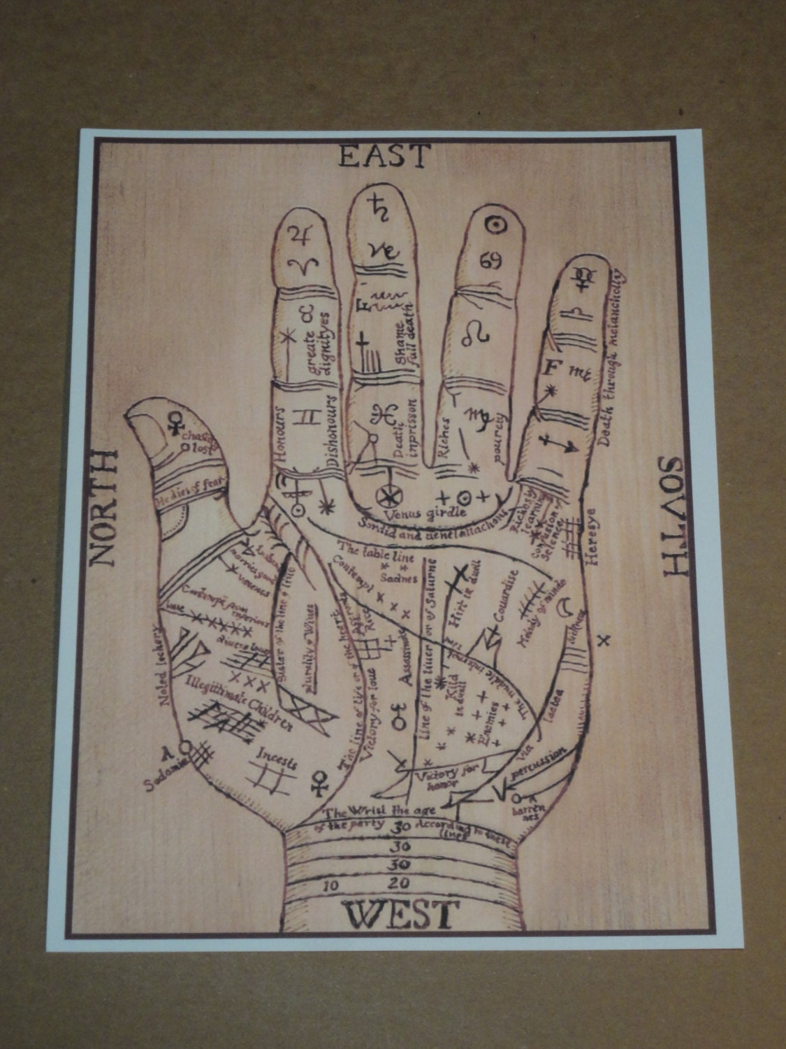 My Woodburnt Palmistry Chart Print
