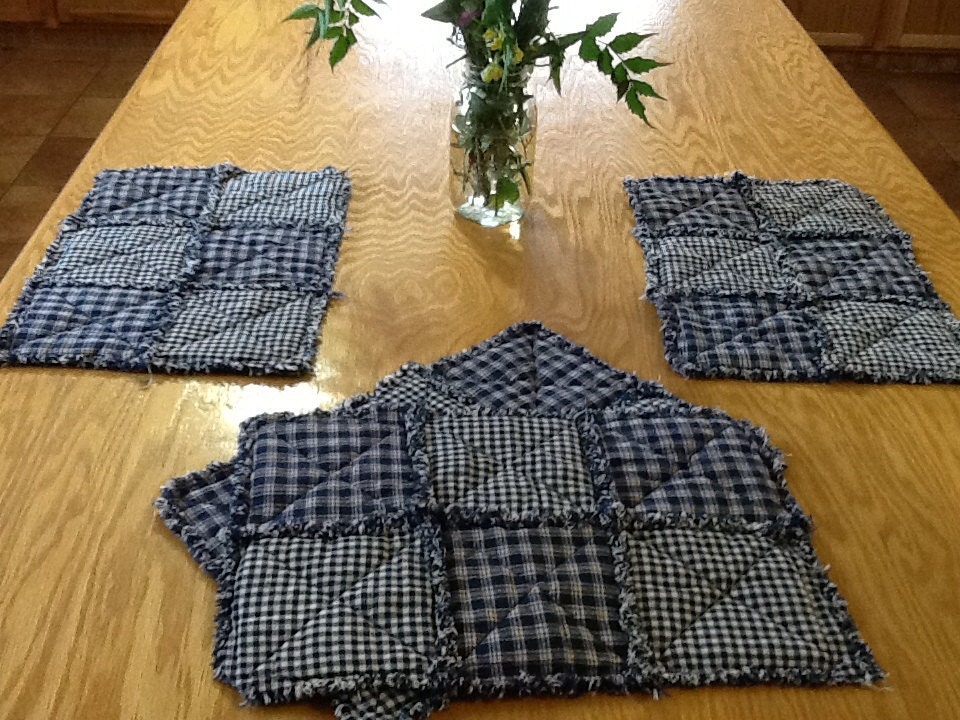 Homespun Rag Quiltstyle Placemats Blue