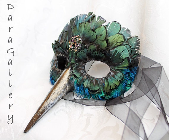 Hummingbird Mask, MADE TO ORDER Paper Mache and Feather Hummingbird Bird Masquerade Mask