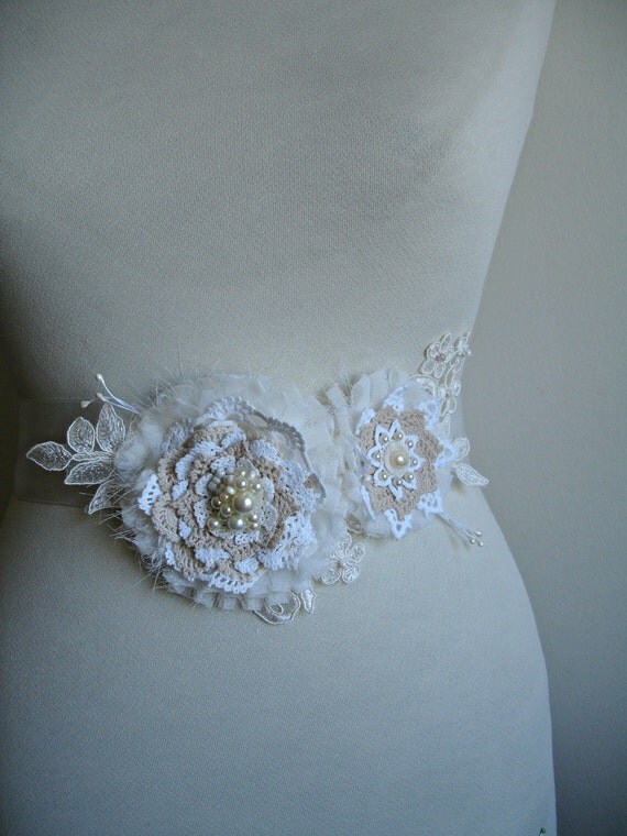 Bridal Sash Cummerbund Handmade With Handcrocheted Vintage