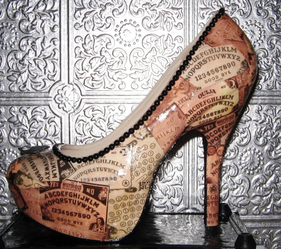 ouija board heels with planchette and glittered soles