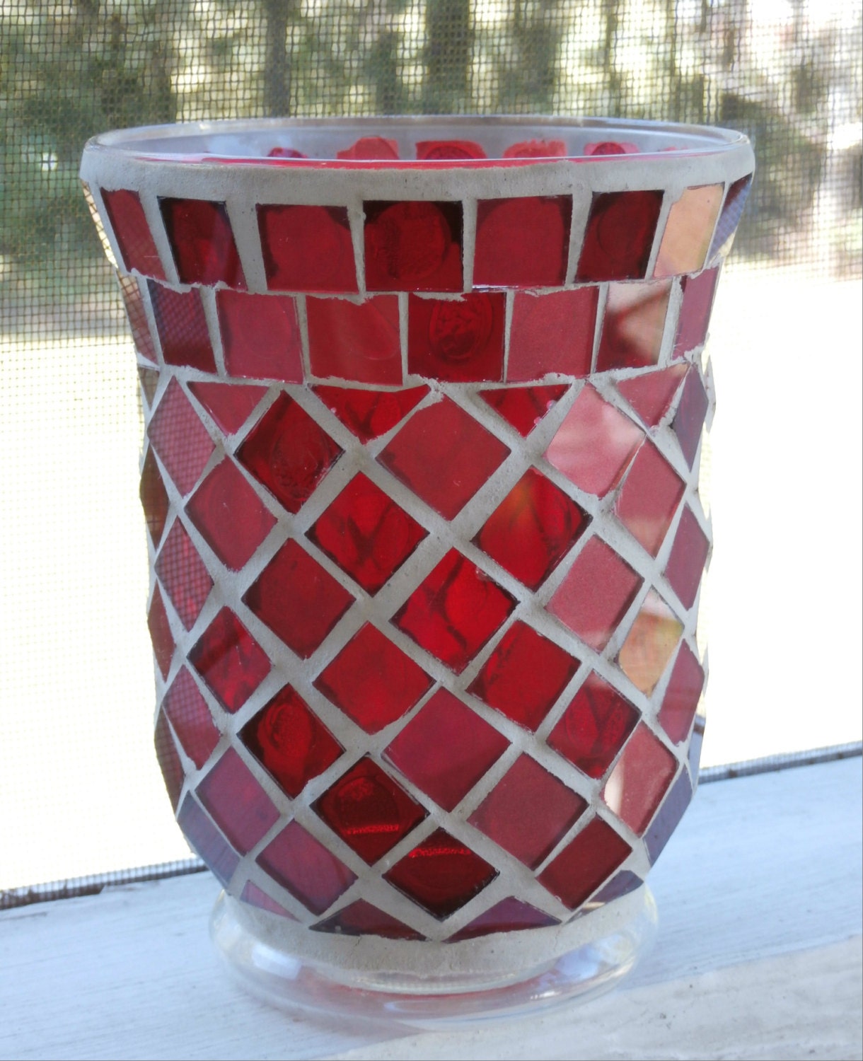 Mosaic Vase with Red Mirrored Tile by MidnightandMagnolias on Etsy