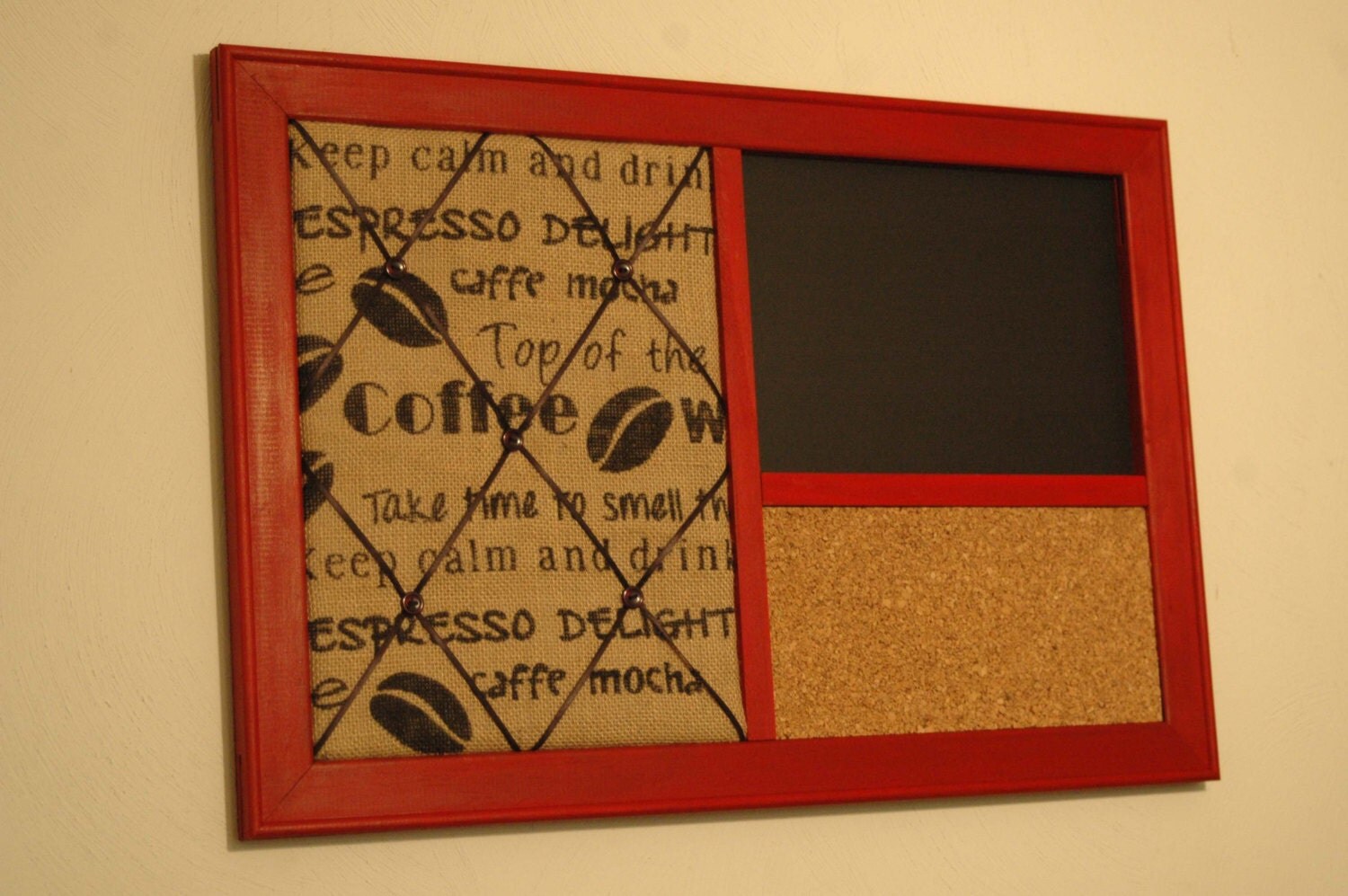 Coffee Burlap French Memo Board Cork board & Chalkboard