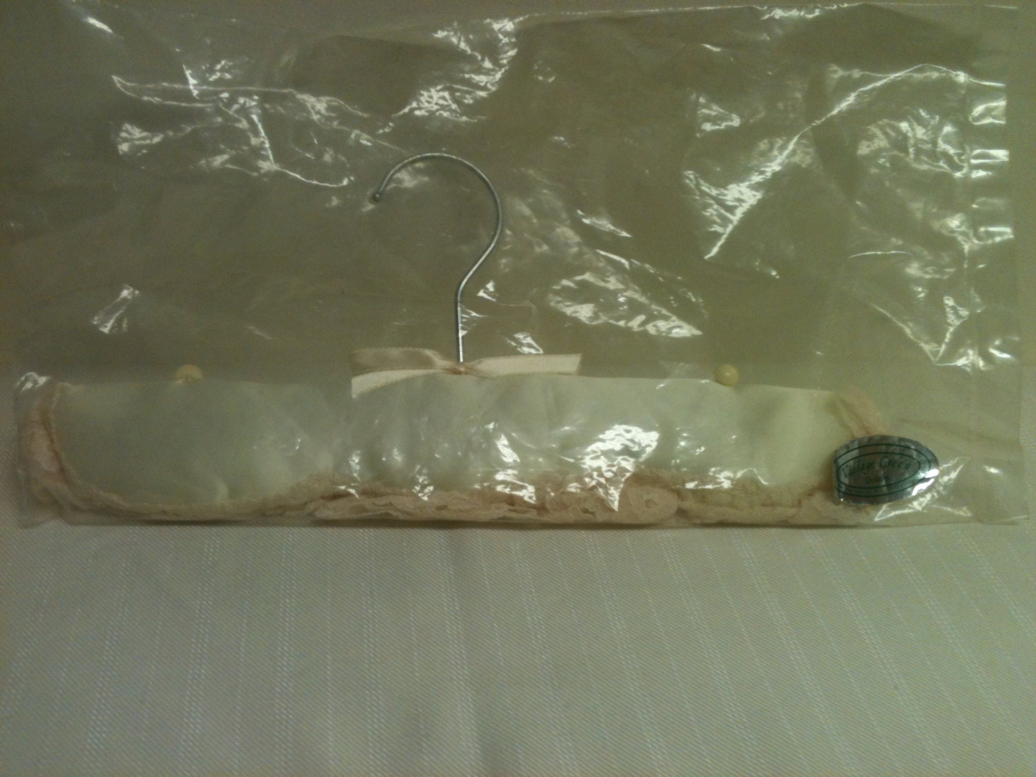 Village Green Design Padded Ivory & Lace Lingerie Hanger, New Old Stock