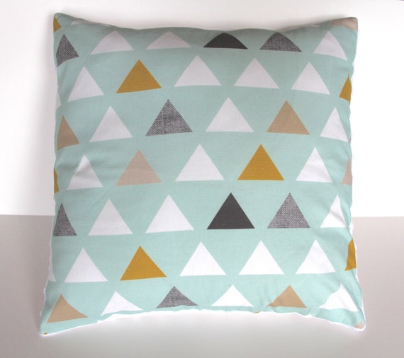 Mint gray triangle pillow cover minky baby nursery pillow