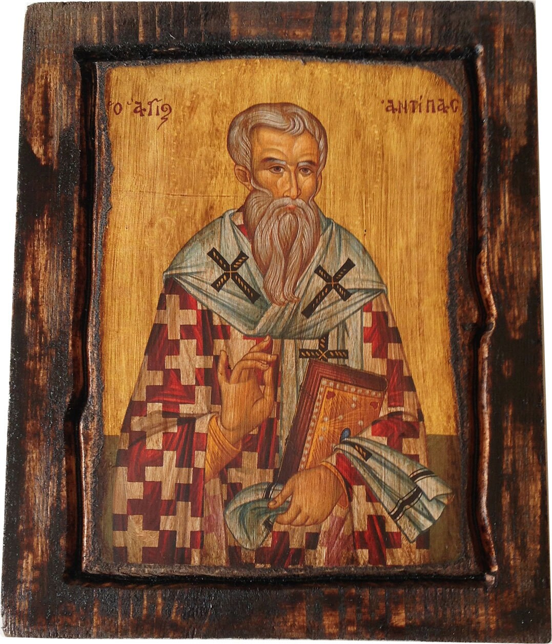Saint St. Antipas Orthodox Byzantine icon on wood handmade