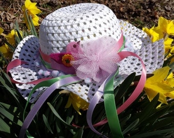 Girls Easter Bonnet, Little Girls Easter Hat, Spring Bonnet,Cottage Chic hat, Girls May Day Hat, Little Girls Flower Bonnet/MYSWEETCHICKAPEA