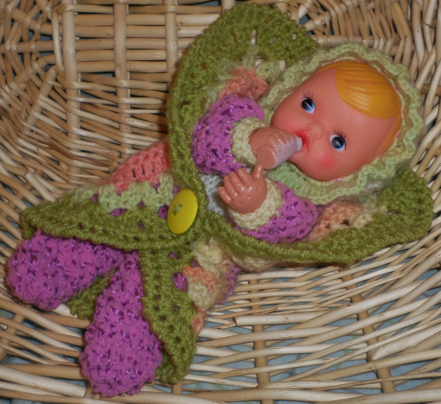 Crocheted Blanket BOTTLE BABY DOLL With Blanket attached