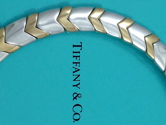 Vintage TIFFANY  CO. Necklace Authentic CHEVRON 18kt Gold Sterling ...