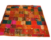 Home Decorative Orange Patchwork Tapestry Vinatge Sari Patch