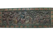 Indian Antique Headboard Radha Krishna Gopis Carved Wall Panels Furniture