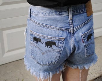 High waisted medium blue elephant shorts