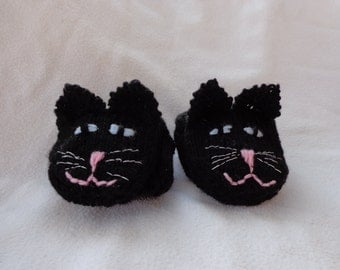 Hand Knit Black Cat Mittens- size small