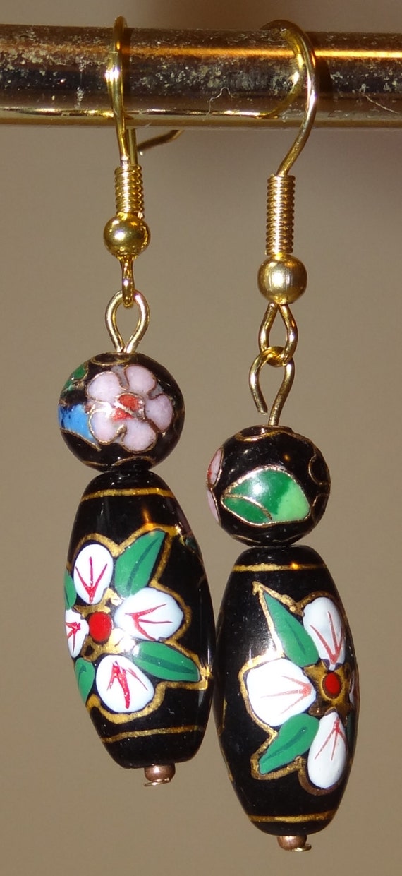 Black and Gold Cloisonne Earrings