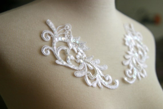 Perlen Applique Paar in weiss oder Ivory Creme für Bridal, Kostümdesign, Couture Design, Schneiderei, Schärpen, Stirnbänder, Handwerk AP-053