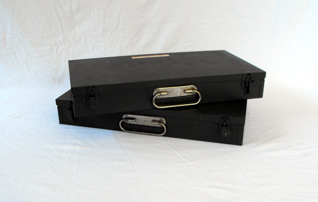 Vintage Photo Slide Storage Cases, Steel, Pronto, Set of Two Industrial