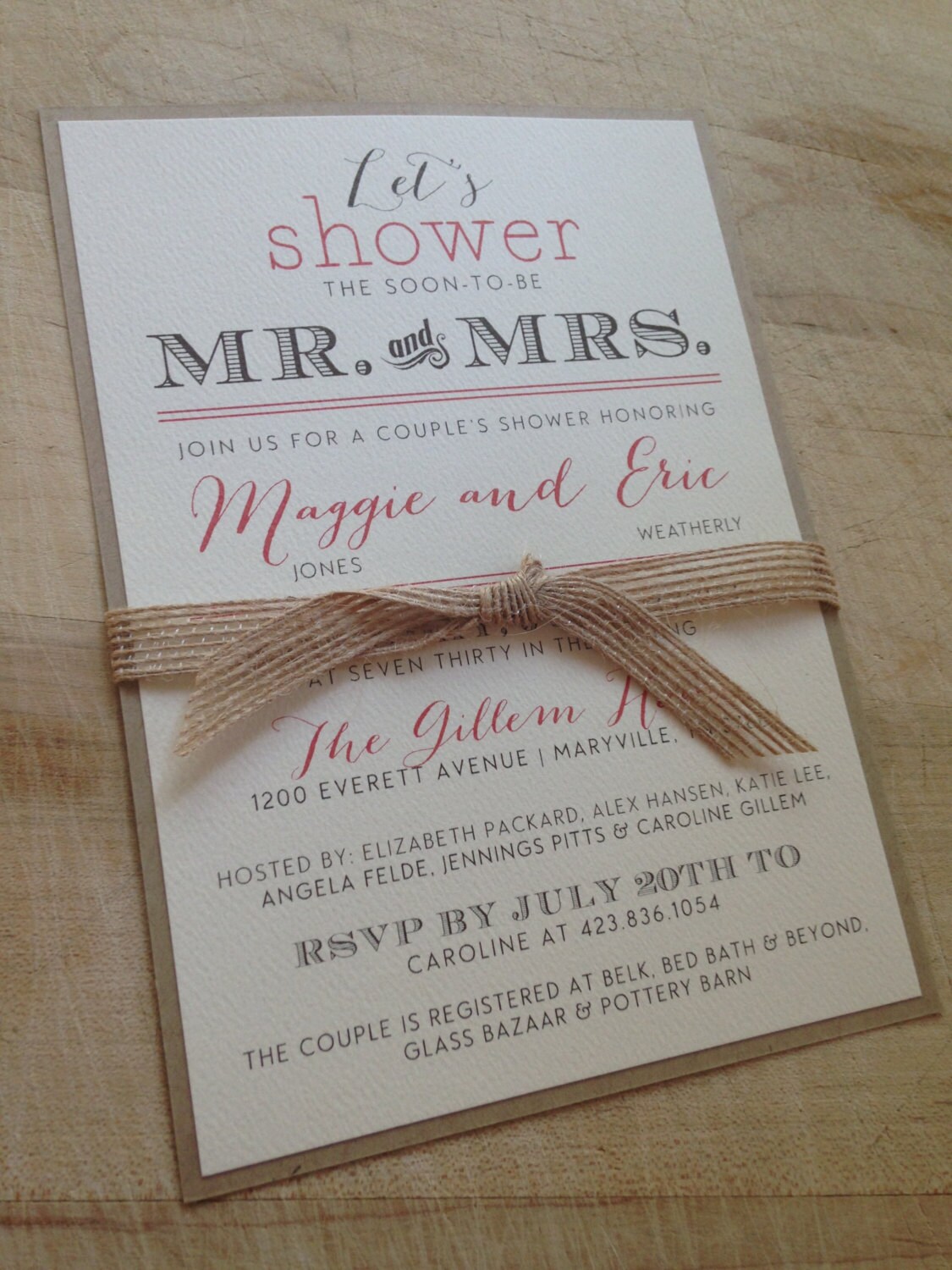 Couple's Wedding Shower Invitation // Vintage and Burlap