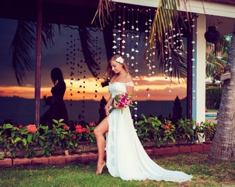Ivory Lace Wedding Dress from Chiffon and Lace, Wedding Dress with Train "Yacia", Beach Wedding Dress, Romantic wedding gown, Custom dress