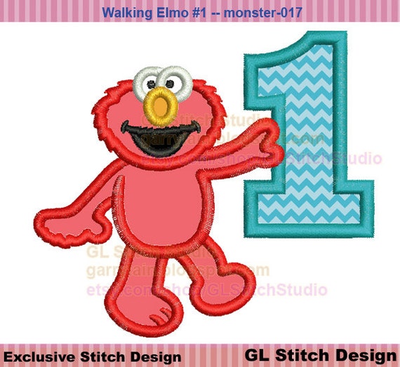 elmo embroidery applique design 1st sesame by glstitchstudio