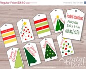 ON SALE 50 % OFF Instant download Gift tags Hang tags for printing or digital scrapbooking 8,5 x 11 in Png red green Christmas tree Il_170x135