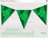 ON SALE 50 % OFF st patricks day printable banner flag with lucky clover green shamrock download immediately Il_170x135