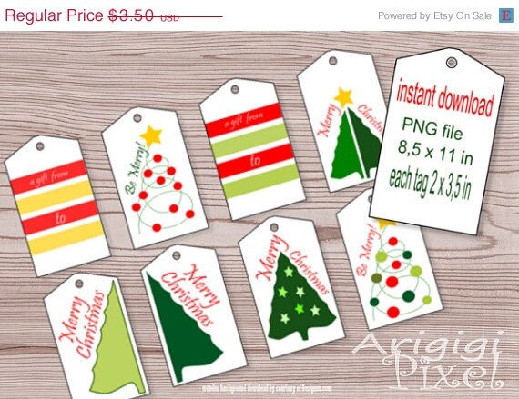 ON SALE 50 % OFF Instant download Gift tags Hang tags for printing or digital scrapbooking 8,5 x 11 in Png red green Christmas tree Il_570xn
