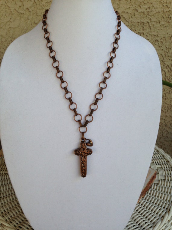 Religious Spiritual Style Necklace With Copper Cross Vintage