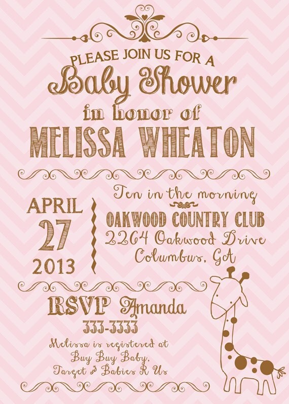 Vintage Look Mixed Typography Chevron Giraffe Baby Shower Invitation - Printable Il_570xn