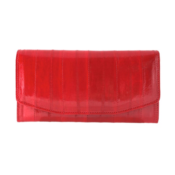 EEL skin leather women's wallet // beige red by GIONAccessories