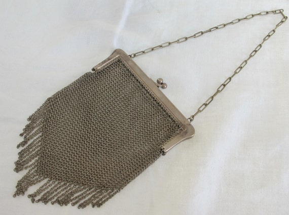 Antique Edwardian Silver Plated Mesh Chain Purse Reticule Bag