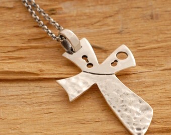 Hammered Cross Pendant Necklace, Men's Cross Necklace, Unique Religious Jewelry ST408