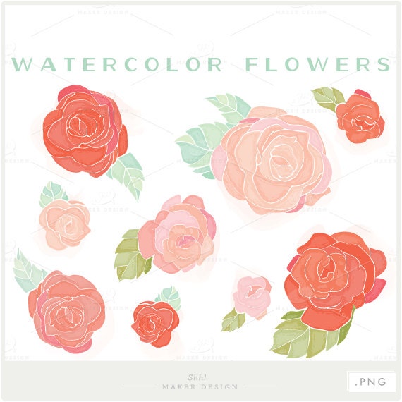 Watercolor Flowers PNG files Digital Clip Art