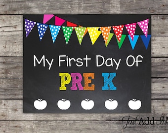 First Day of Pre K Chalkboard Sign - INSTANT Download - Printable ...