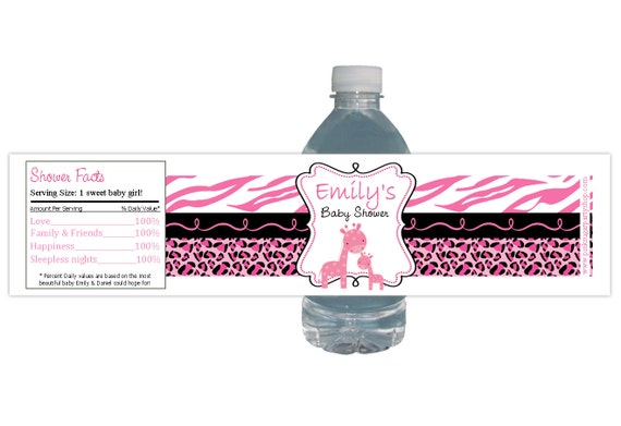 Pink Safari New! (15ct) Water bottle labels Baby Shower Giraffe Il_570xn